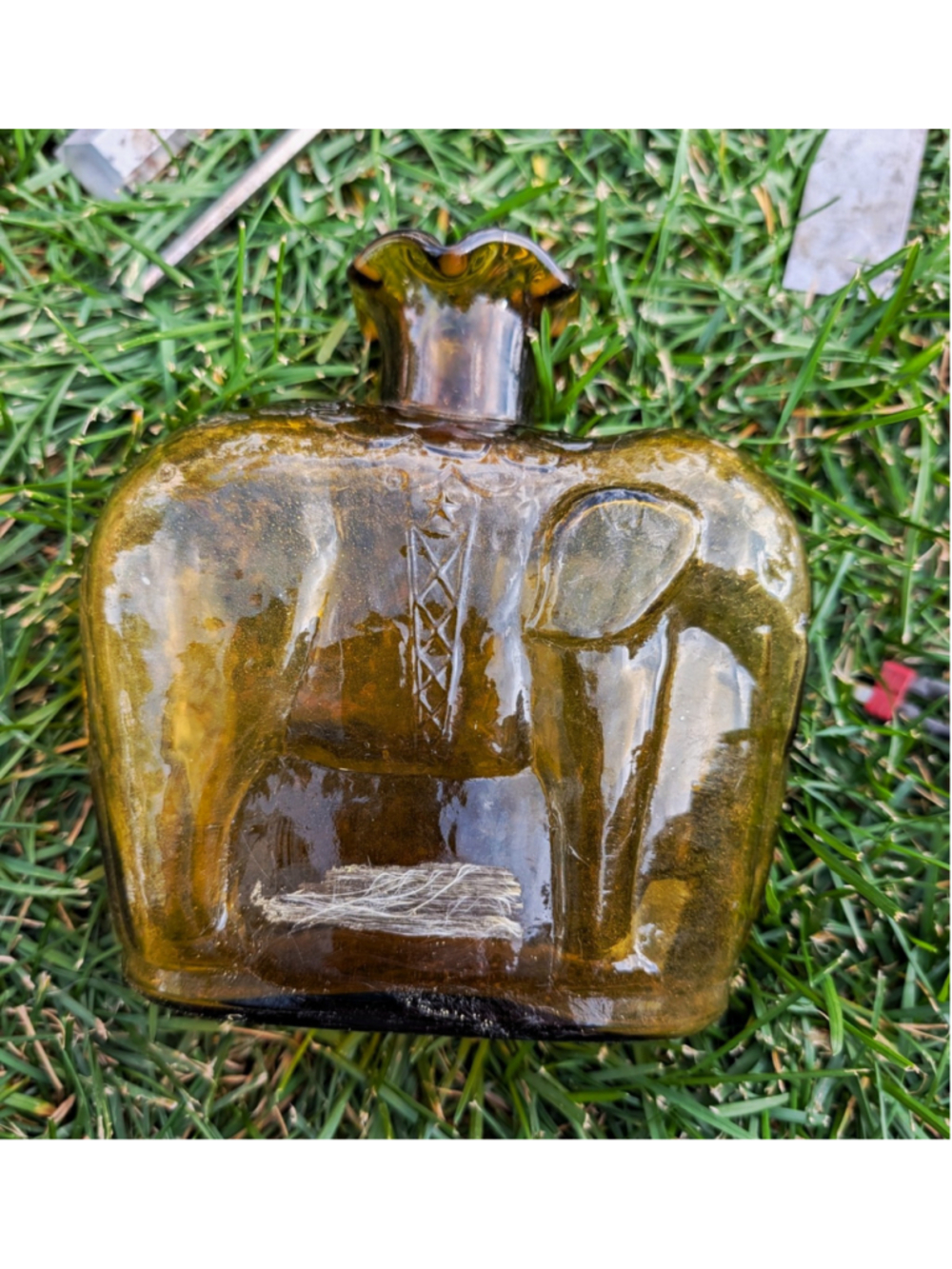 Amber Glass Vtg Clevenger Brothers Wheaton Elephant Figural Bottle decanter Rep